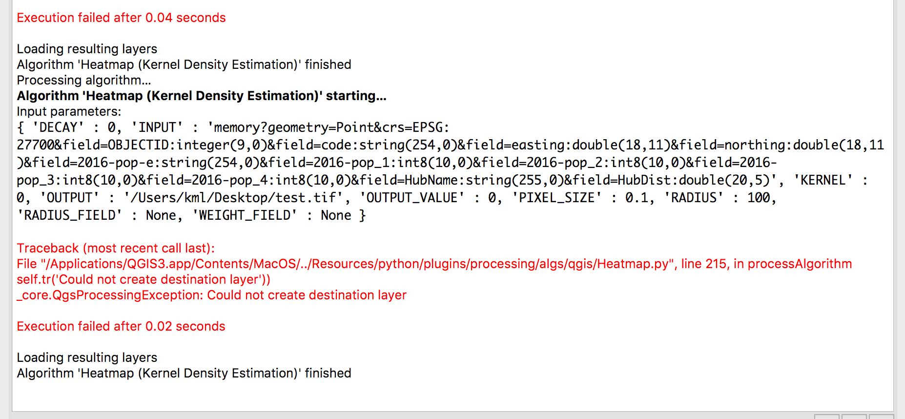 Processing Toolkit Heatmap Kernel Density Estimation Gives Error Could Not Create Destination